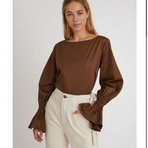 Something Navy Anna Ruffle Sleeve Top Brown